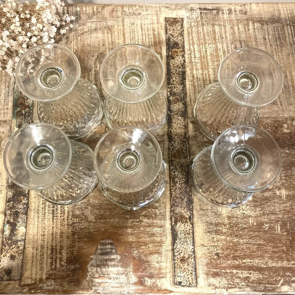 6 Vintage Ice Cream Sundae Glasses Ribbed Scalloped Edge 5